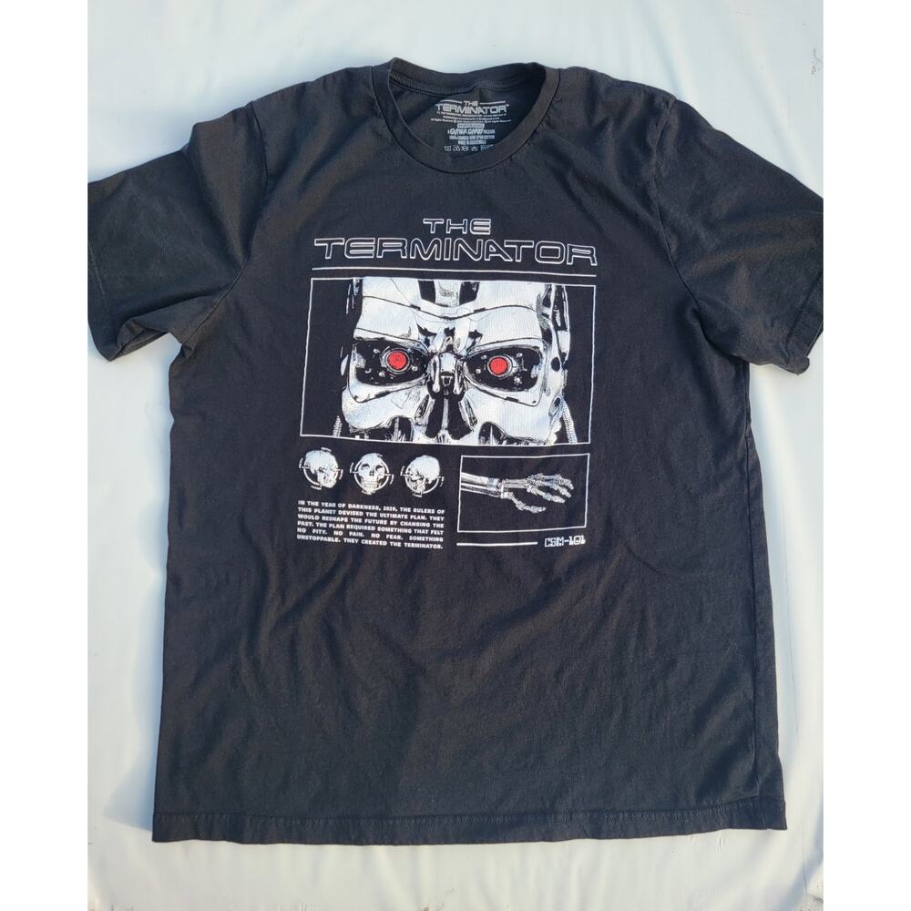 The Terminator Cyborg Men's Shirt Laser Eyes Skull Black Short Sleeve Size XXL